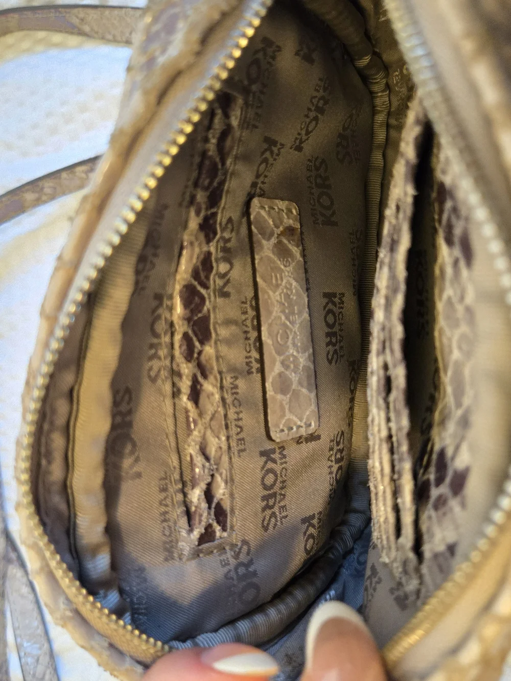 Michael Kors Beige Snake-Print Crossbody Bag